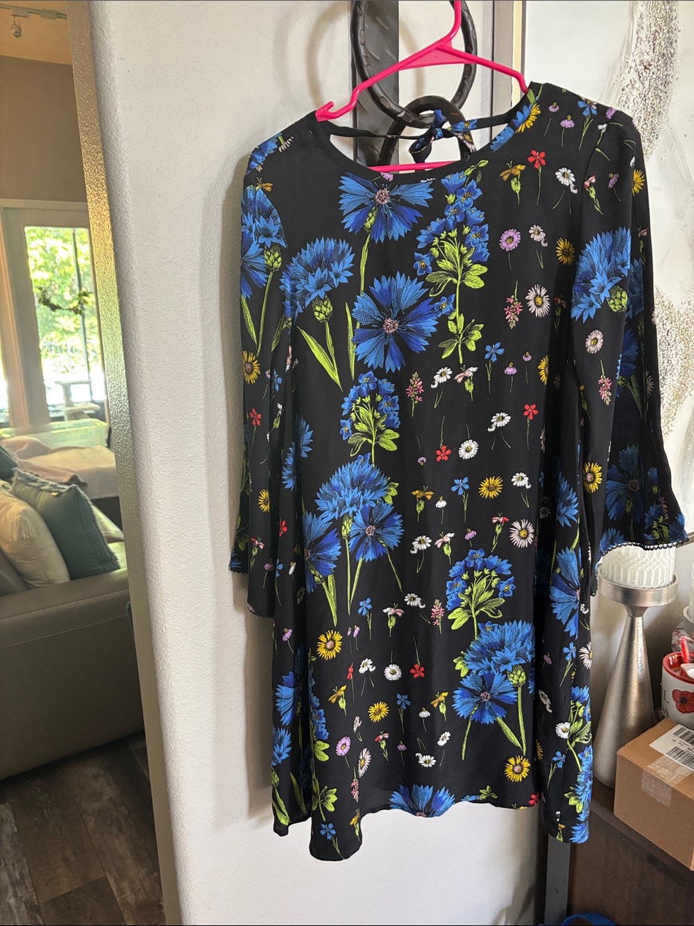Maeve Black Floral A-line Dress with Blue Blooms nwt 149$ value - Picture 2 of 5